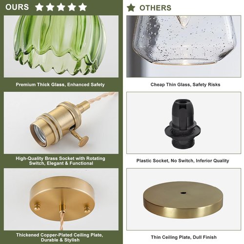Mini Pendant Lights Kitchen Island 2 Pack, Small Adjustable Pendant Light Fixture with Green Tulip Glass Lampshade, Vintage Gold Pendant Lighting, Pendant Light for Bedroom Dining Room Hallway