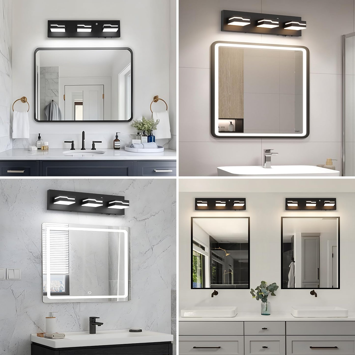 Merexcint LED Modern Bathroom Vanity Light Fixtures 3-Light, 19 inch 3CCT Dimmable Nickel Motion Sensor Vanity Lights for Bathroom Lighting Fixtures Over Mirror, with 350° Rotatable Acrylic Heads