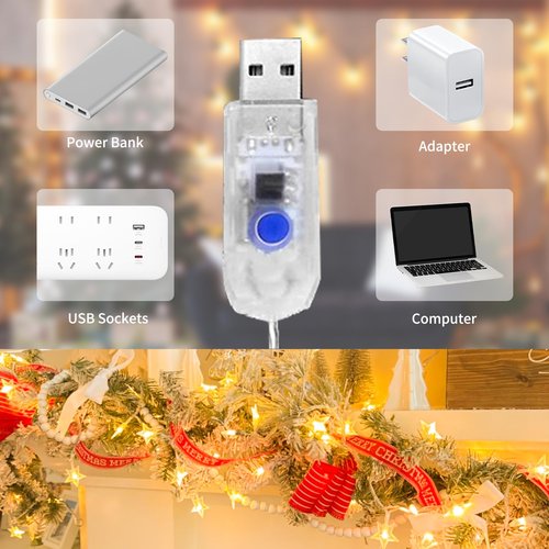Star String Lights, USB 33 ft 100 LED Star Light for Wedding Party Patio Garden Tent Bedroom Décor, Warm White