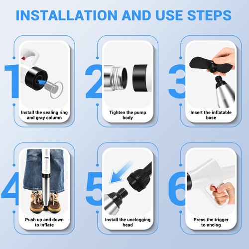 Toilet Plunger, High Pressure Drain Clog Remover, Plungers for Bathroom, Air Drain Unclogger Blaster with Visual Barometer, Toilet Plunger Heavy Duty Powerful Drain Toilet Snake Auger, Sink Plunger