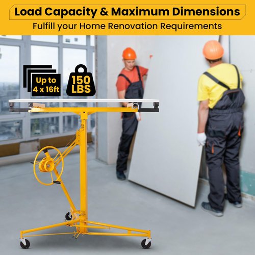 Rovibek Drywall Lift 11FT, Drywall Jack Lift Sheetrock Lift for Ceiling 360° Adjustable, Drywall Panel Hoist 150 lbs Heavy Duty Drywall Lifter, Foldable Sheetrock Lift for Home Improvement (Yellow)