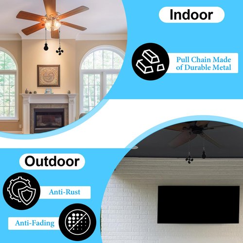 4 Pcs Black Ceiling Fan Pull Chain 13 Inch Fan and Bulb Pattern Ornaments Cord Extension Pull Chain Extension Beaded Ball Fans Strings Decorative Ceiling Light Chains Pulls Pendant Extender