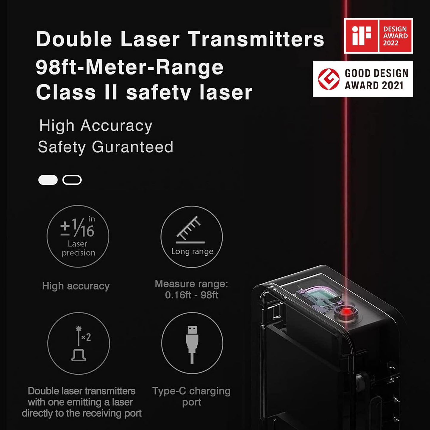 HOTO Laser Measuring Tool, Gifts for Men, Pocket-Size 98Ft Laser Tape Measure ±2mm Accuracy, USB-C Rechargeable, OLED Display, Ft/M/in Unit, Real-Time Data Sync, EDC Gadget Birthday Gifts for Men Dad