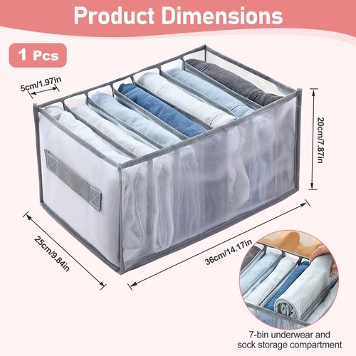7 Grids Drawer Organizers, Folded Clothes Organizer for Closet, Clothing Storage Bins, Washable Foldable Drawer Clothes Compartment Storage Box