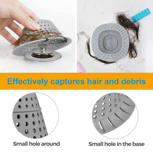 METACHOICE Bathtub & Shower Drain Hair Catcher with Sink Drain Strainer – Silicone Foldable Protector for Pop-Up & Regular Drains, Easy to Clean (Grey)