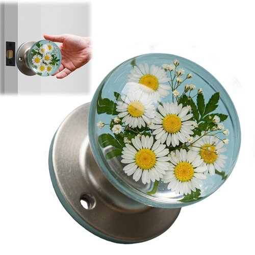 Unique Decorative Door Handle, Retro Round Resin Epoxy Flower Door Knob Retro, reative Artistic Decor for Bedroom, Nature Style Transparent Animal Crystal Doors Knobs (Style B)