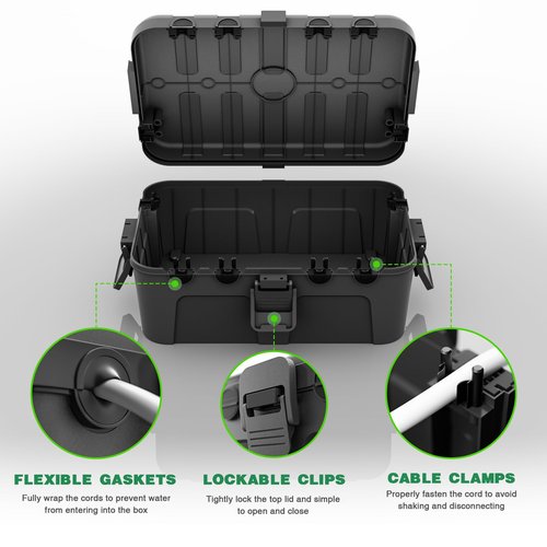 Flemoon Large Outdoor Electrical Box (12.5 x 8.5 x 5 inch), IP54 Waterproof Extension Cord Cover Weatherproof, Protect Outlet, Plug, Socket, Timer, Power Strip, Holiday Light Decoration, Black