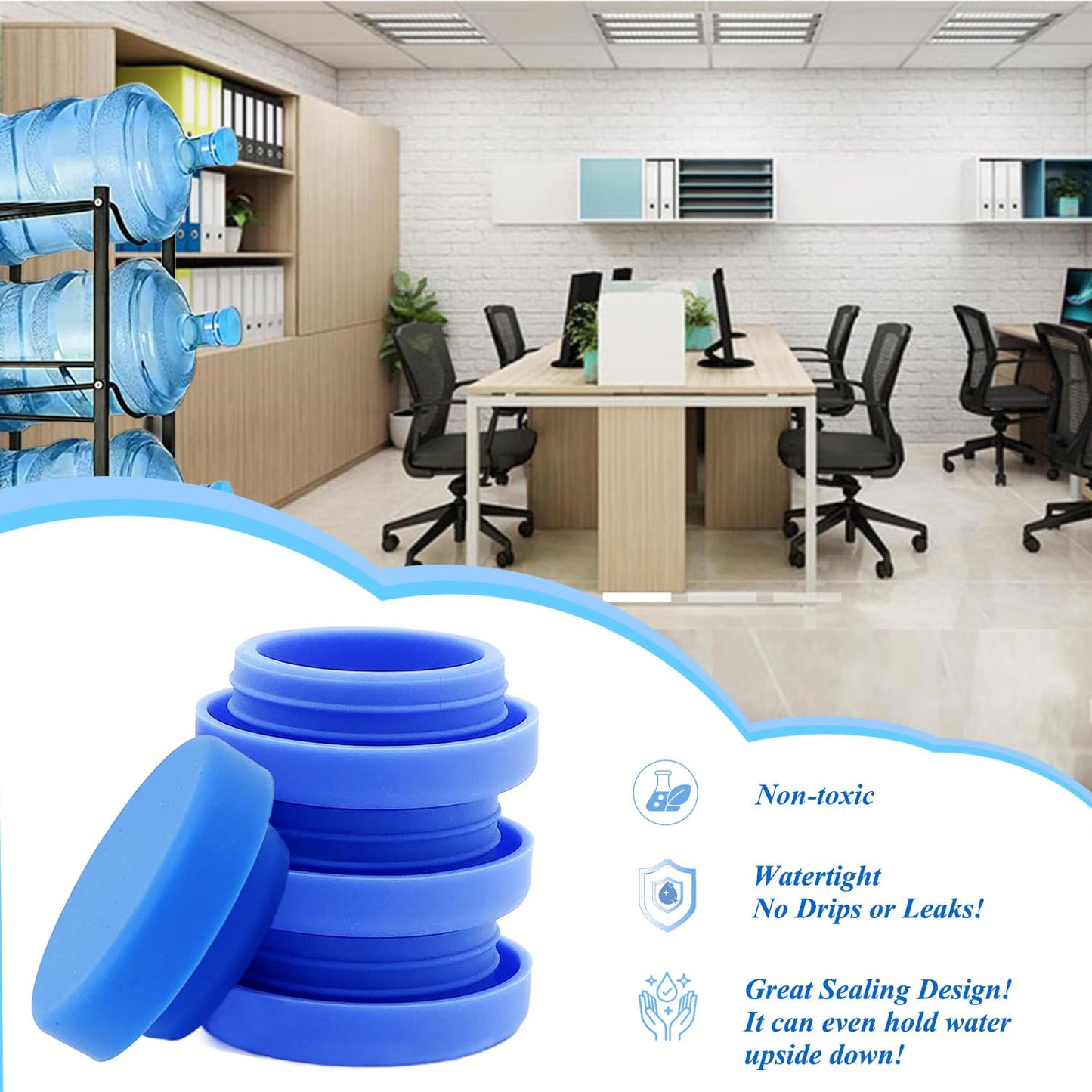 5 Gallon Water Jug Caps Reusable, Fit 55mm bottle openings, Anti-Splash, No-Spill, Leak Proof and Air Tight, 4 Pack