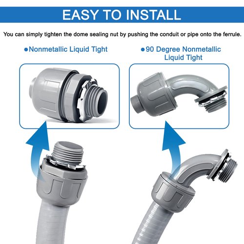 Liquid-Tight Conduit and Connector Kit 1/2 Inch 25 Ft,Flexible Non Metallic Liquid Tight Electrical Conduit UL Certification,Electrical Conduit Kit with 5 Straight,3 Angle Fittings