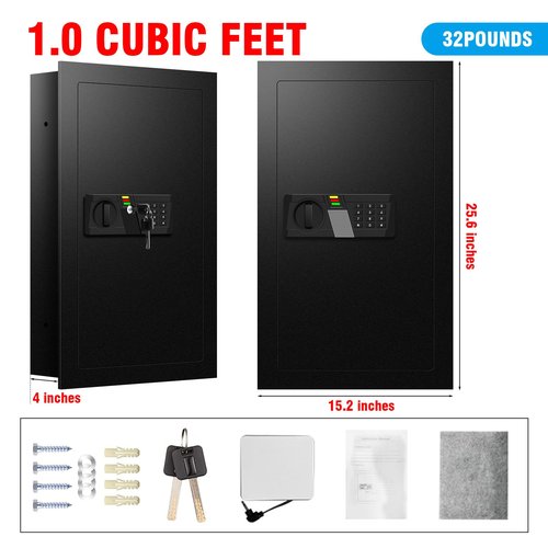 AltiKeep 25.6'' Tall Fireproof Hidden In Wall Safe Between the Studs with Digital Keypad Removable Shelf for Home Cabinet Money Jewelry Documents