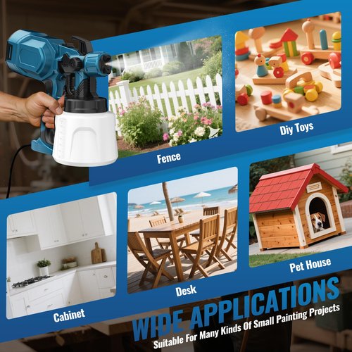 850W Paint Sprayer, High Power Electric Spray Gun with Goggles Cleaning Blowing Joints, 1400mL High Capacity Spray Paint Gun for Furniture, Cabinets, Fence, Walls, Door, Garden House Painting (Blue)