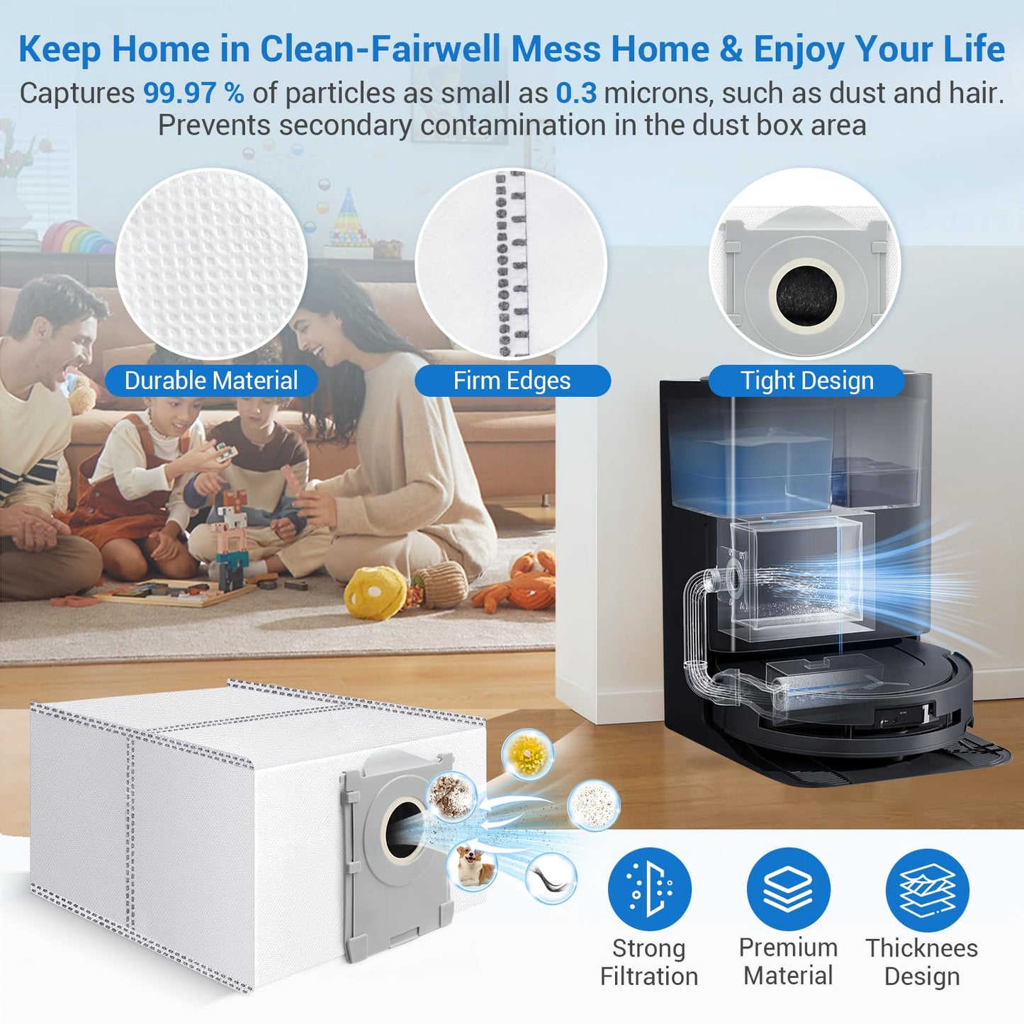 Bluevisk T80 Omni Replacement Parts for Ecovacs Deebot T80 Omni T80 Robotic Vacuum Cleaner Parts with 1 Roller Brush, 1 Mop, 4 HEAP, 6 Dust Bags, 6 Side Brushes, 1 Clean Brush Accessories