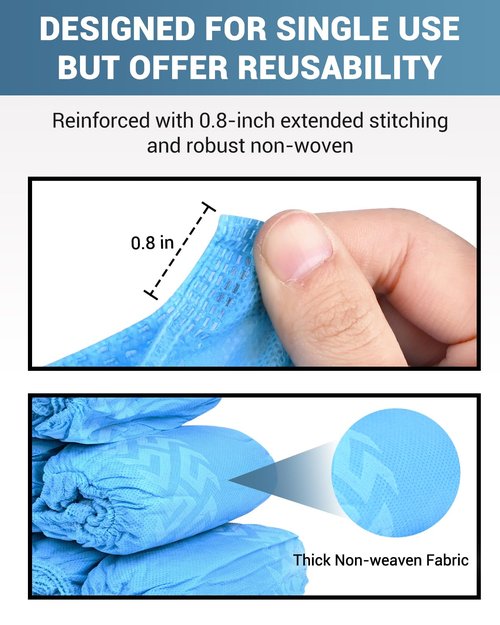 Buself X-Large 100 Count Shoe Covers Disposable Non-Slip, Premium Cloth Boot Covers, Slip-resistant, Durable, Breathable, Non-toxic, Recyclable, Stretchable Fits Up to Size 13 US Men - Blue
