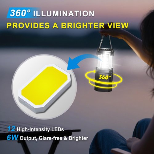 Camping Lantern Rechargeable, 2-in-1 Solar Flashlight & Tent Light, Emergency Camping Flashlight, Hanging Lanterns for Power Outages, Black 4 Pack