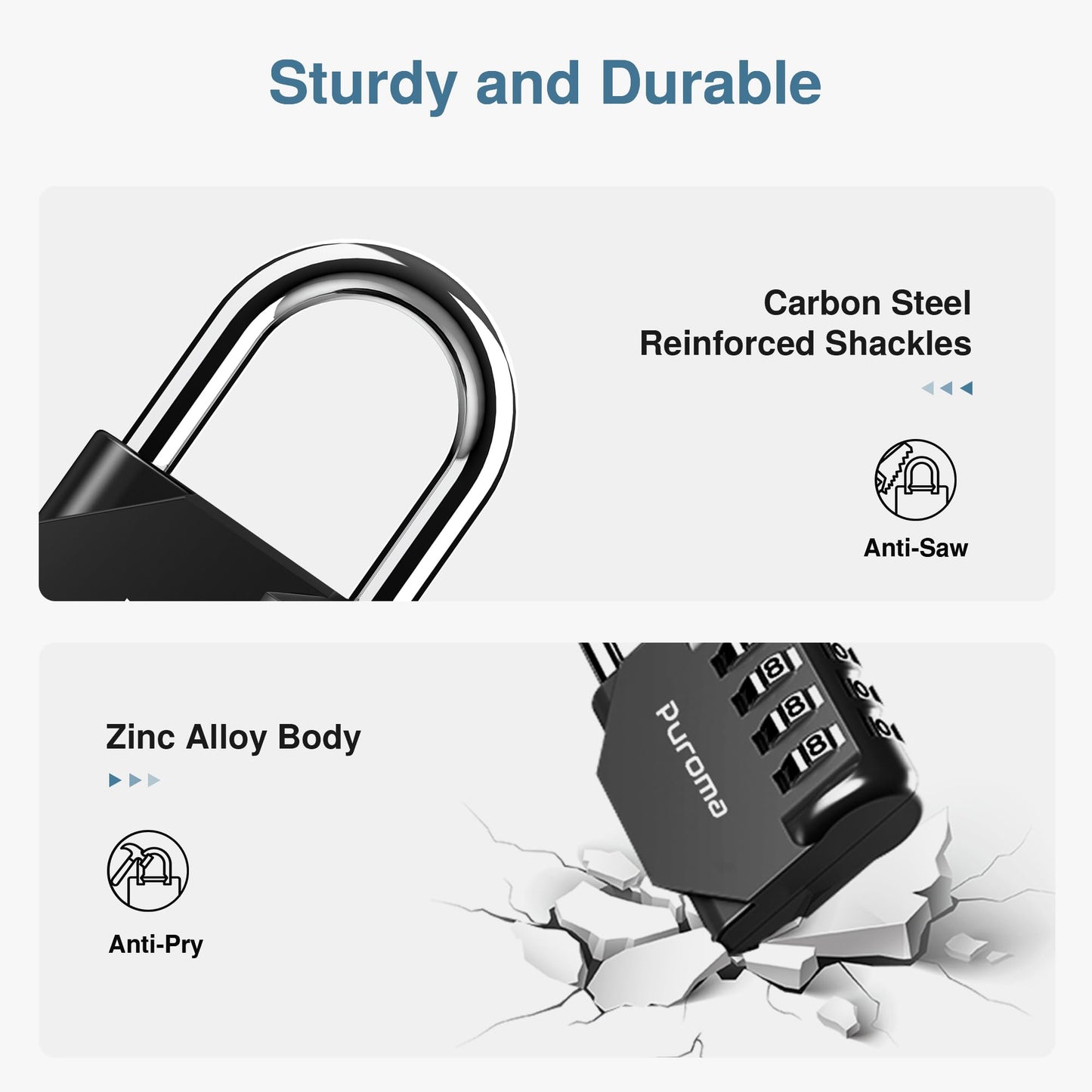 Puroma 3 Pack Combination Lock for Locker 4 Digit Outdoor Waterproof Padlock for School, Gym, Sports, Fence, Toolbox, Gate, Case, Outdoor, Hasp Storage, Cabinets (Black)