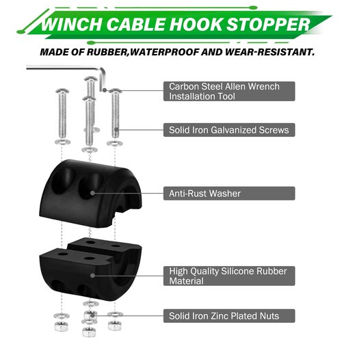 TYT Synthetic Winch Rope Kit - 1/4'' x 50' with 10000 lbs Strength, Protective Sleeve, Heavy Duty Hook, Rubber Stopper, & Safety Pull Strap for Off-Road 4x4 Vehicles (Green) (JPS1450OG)