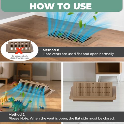 MMFSF Floor Vent Covers, 4x10 Adjustable Heat Air Vent Deflectors, 2-in-1 Floor Register, Vent Covers for Home Floor, Office, Ceiling, 2 Pack, Tool-Free Installation (Brown)