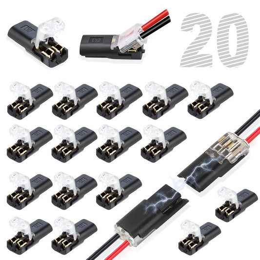 20Pcs Double Wire Plug in Connector, LED Light Strip Low Voltage Connectors 2 Pin with Locking Buckle - Quick Connect, No Wire Stripping Cutting