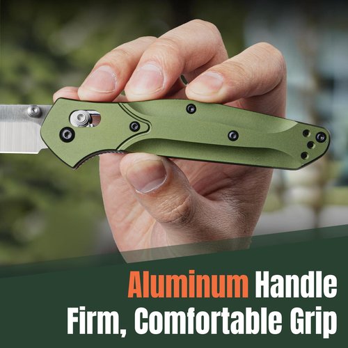 Pocket Knife, Reverse Tanto Blade EDC Folding Knife, 3.2" D2 Steel Blade with Green Aluminum Handle and Reversible Pocket Clip, Gifts for Men Women Camping Hiking