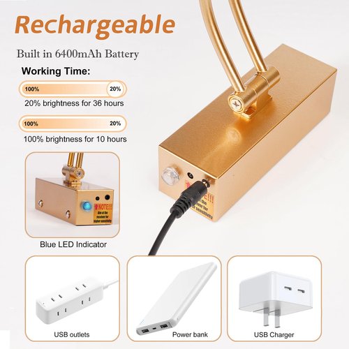 Yuichoy 2 Pack 24 inch Picture Light Battery Operated for Wall, Wireless Display Art Lighting for Painting with Remote, Dimmable 6400mAh Picture Frame Lights for Gallery, Brass