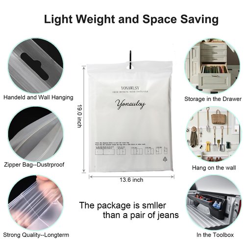 Yonawlsy 100 Gallon Water Storage Bladder Food-Grade Emergency Water Container for Bathtub Storage, Camping, Hurricane & Disaster Preparedness, Portable Home Survival Essentials