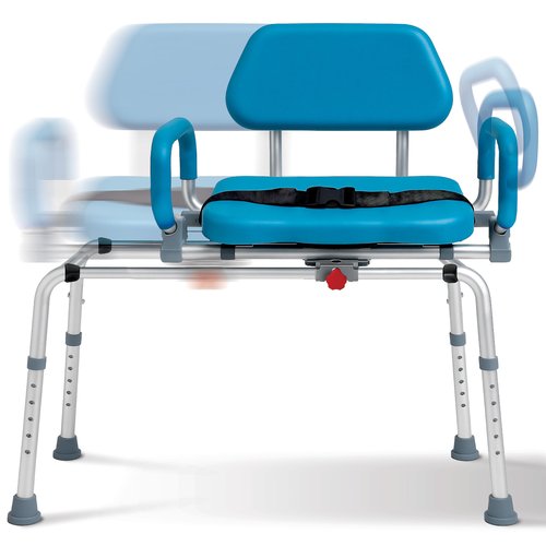 Sliding Shower Chair – Safe Rotating Tub Transfer Bench for Seniors & Disabled, Padded Swivel Seat with Handles, Compact Adjustable Bath Bench, Fits Most Bathtubs