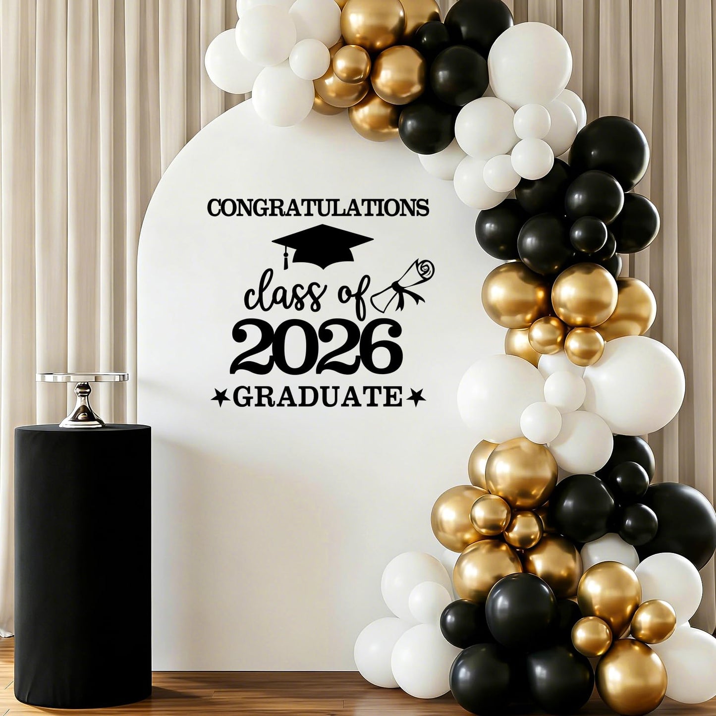 Tintisfafa Black Congrats Grad Decals Graduation Decals for Arch Backdrop Class of 2026 Vinyl Sticker Graduation Decals for Fabric Graduation Sign for Background