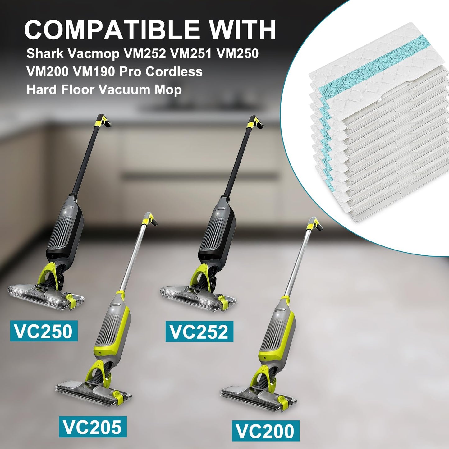 20-Pack Disposable Absorbent mop Replacement Pads Compatible with VM252 VM251 VM250 VM200 VC205 QM250 Models, Essential Replacement Accessories for Household Vacuum mops