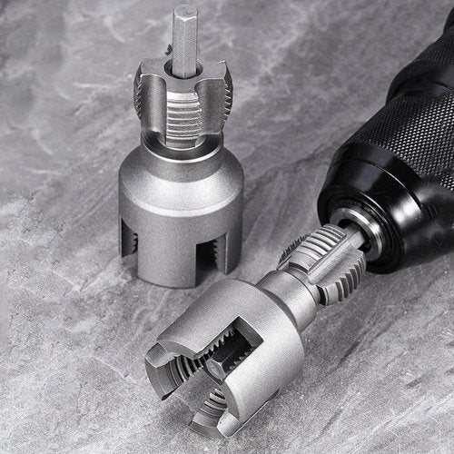 QAOlDH 2025 New Pipe Thread Cutting Tool,Integrated Internal & External Pipe Threading Tool,Electric Drill Compatible PVC Pipe Threader Kit,1/2" (DN15) 3/4" (DN20) Pipe Sizes Rethreading Tool