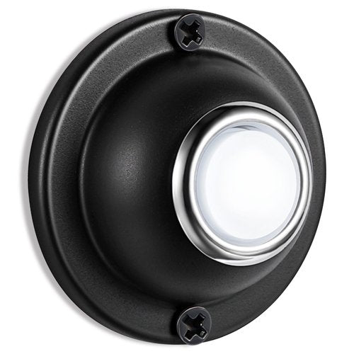 Dreyoo Door Bell Button, Round Metal Doorbell Button Black Wired Lighted Up LED Door Buttons Replacement Solid Iron Doorbell for Home Front Doors, White Light