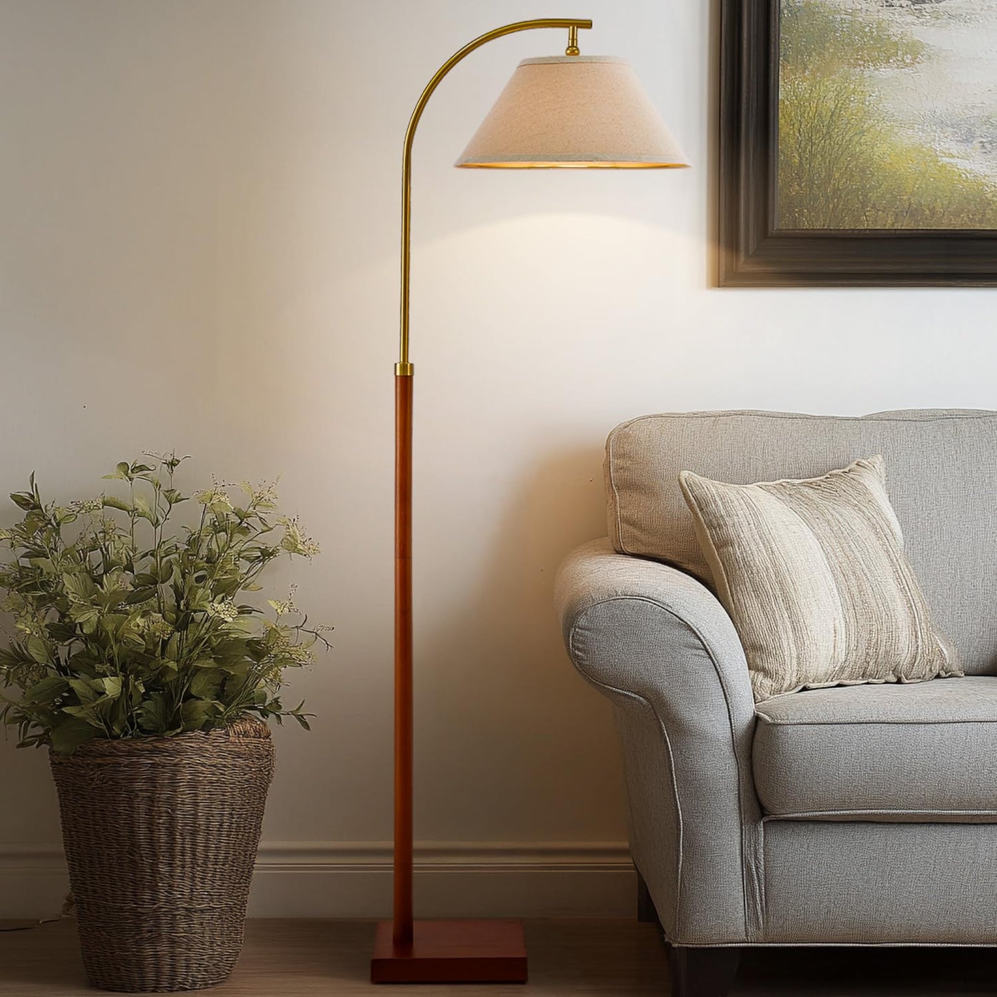 G-SAFAVA 63" Gold Floor Lamp for Living Rooms Tall Arc Standing Lamps for Bedrooms Tall Lamps with Foot Switch for Bedroom