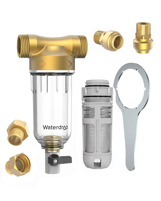 Waterdrop Spin Down Sediment Filter, Backwash Whole House Water Filter System for Well Water, 40-50 Micron, 1" MNPT + 3/4" FNPT + 3/4" MNPT, Traps Sand, BPA Free, WD-RPFK