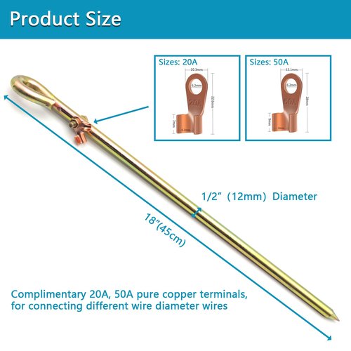 Minidodoca- Portable Ground Rod - Grounding Pin with Ground Wire Lug | Great for Electric Fences,Fenerator,Antennas,Satellite Dishes,Ground Post Pin,Tie out Stake (Portable)