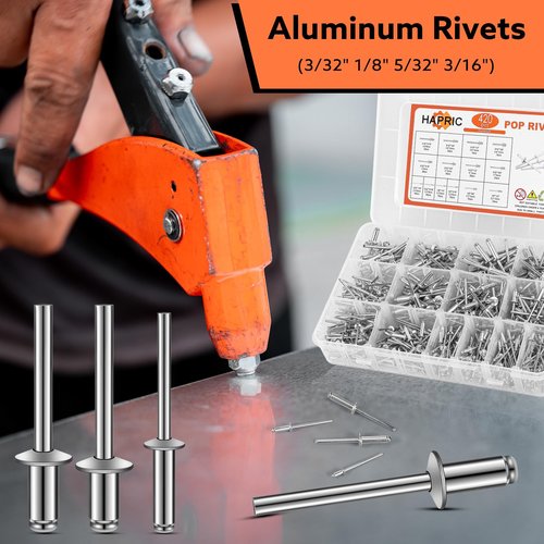 420 Pcs 14 Size Pop Rivets Assortment Kit Aluminum Rivets (3/32" 1/8" 5/32" 3/16"), Assorted Blind Rivets with Divider Labeled Case for Storage