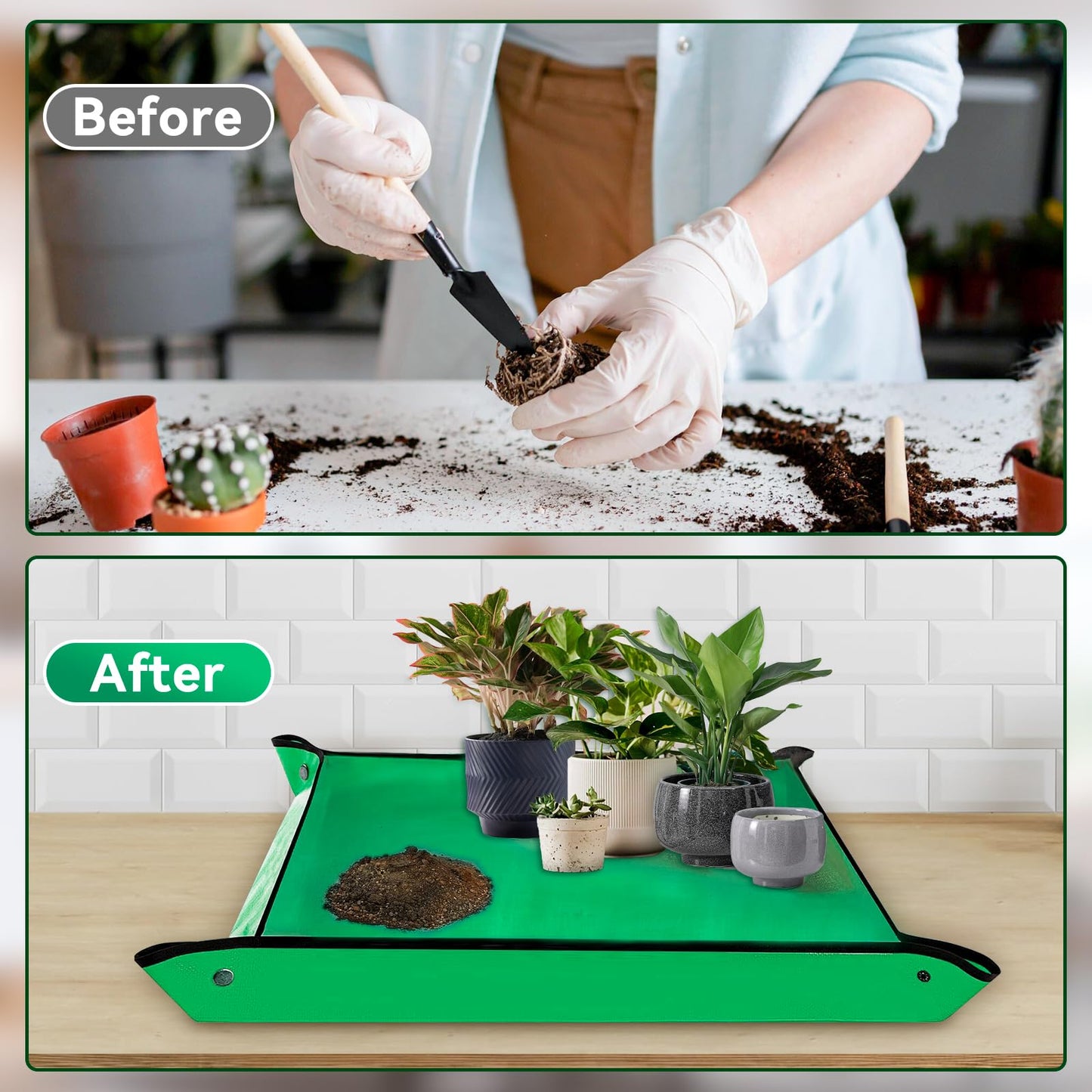 vuicci Plant Repotting Mat 26.8" X 26.8",Square Succulent Gardening Mat Waterproof Transplanting Mat Thickened Foldable Soil Change Mat and Potting Soil Mess Control Tidy Tray Repotting Mat