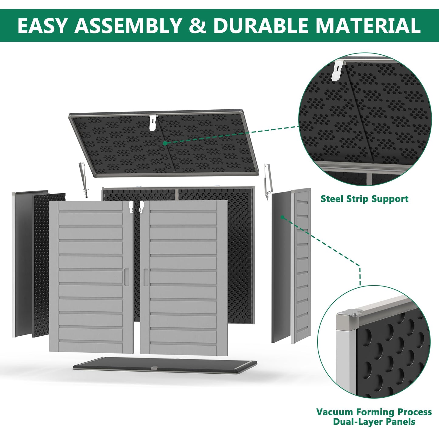 Uhomepro 4.6 Ft. X 4.1 Ft Outdoor Horizontal Storage Shed, Resin Storage Shed with Double Lockable Doors, Ideal for Garbage Can Storage and Garden Tools, Strong Water Resistance