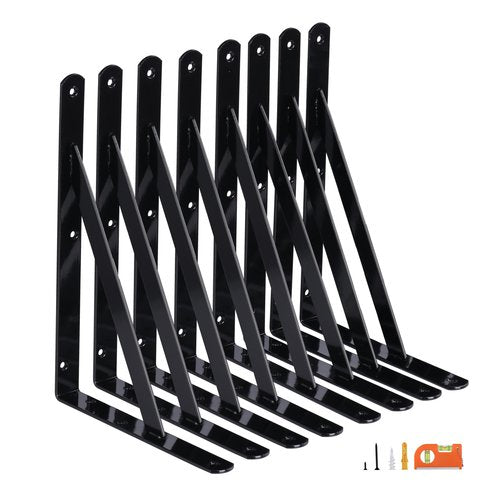 NEODROP 8-Pack 12 Inch Heavy Duty Shelf Brackets, Large Wall Bracket for Garage Kitchen Floating Shelves, Black Powder-Coated Steel
