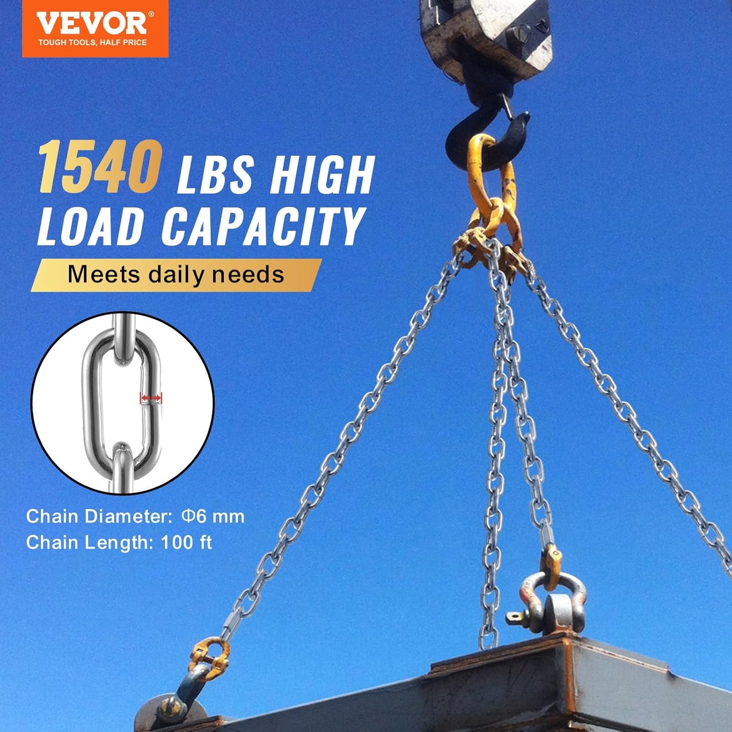 VEVOR Grade 30 Chain 3/16 Inch by 100Ft Length Grade 30 Proof Coil Chain Zinc Plated Grade 30 Chain for Towing Logging Agriculture and Guard Rails