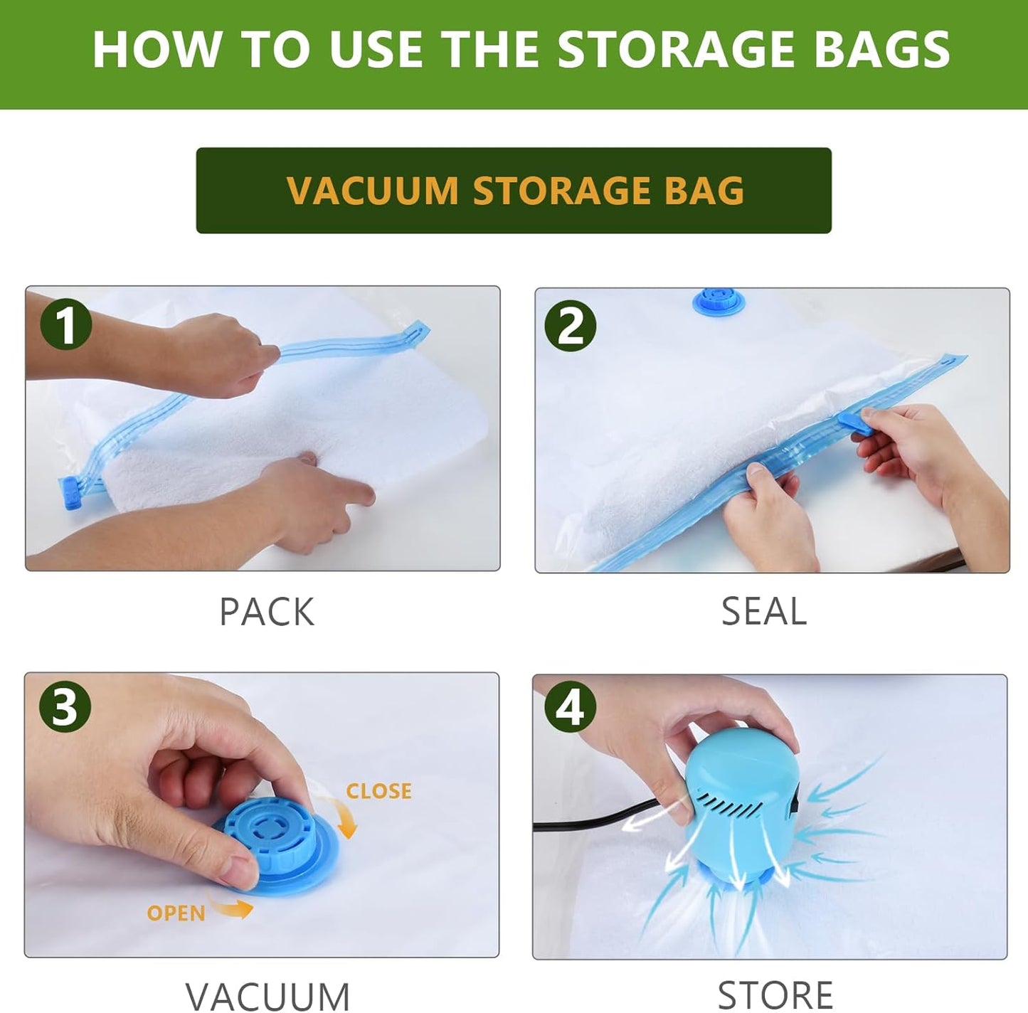 Vacuum Seal Bags for Clothing with Electric Pump, 15 Pack (3 Jumbo 3 Large 3 Medium 3 Small 3 Roll Up) Space Bags Vacuum Storage Bag for Travel, Luggage, Blankets, Bedding