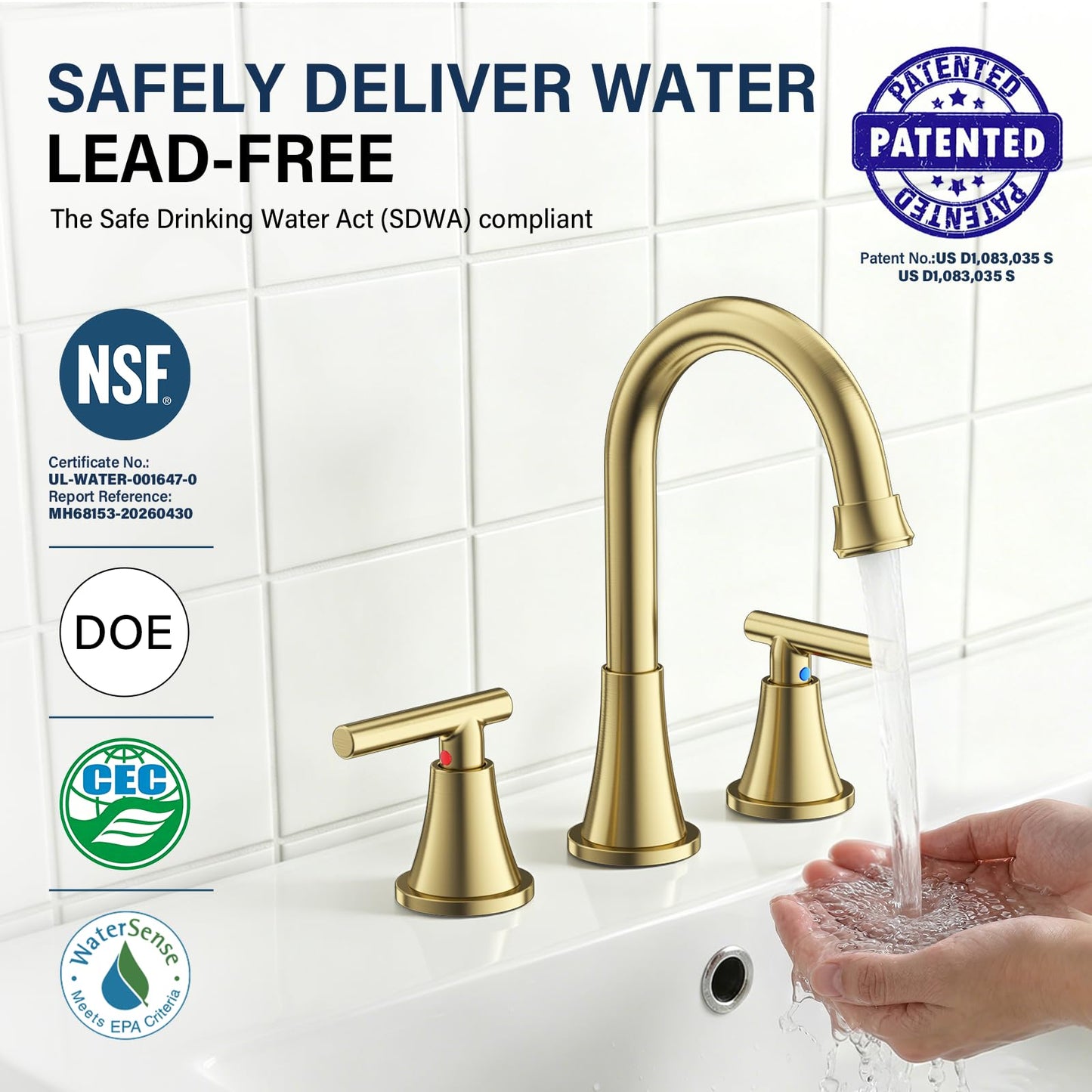 Bathroom Faucets for Sink 3 Hole, Hurran Brushed Gold Bathroom Sink Faucet with Pop-up Drain and Supply Lines, Stainless Steel Lead-Free Widespread Faucet for Vanity RV Farmhouse Sink
