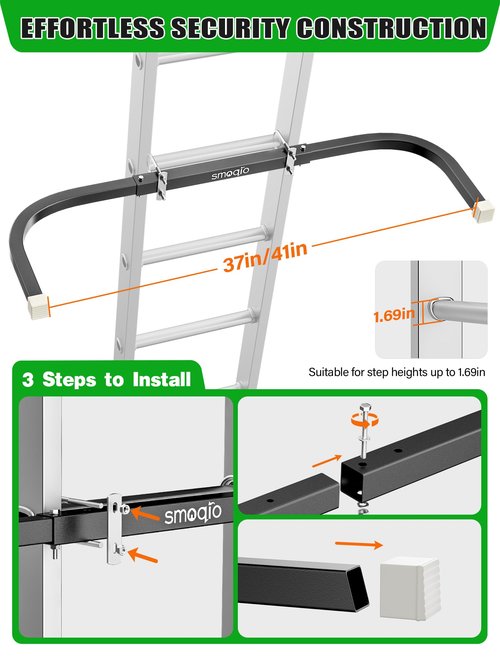 SMOQIO Ladder Stabilizer, Adjustable Ladder Standoff, Ladder Stabilizer for Roof Gutter Cleaning, Ladder Gutter Guard Accessories with White Anti-Slip Silicone Pad to Protect Wall
