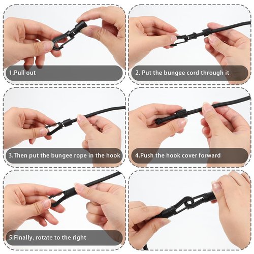 1/4" x 10' Elastic Bungee Shock Cord Kayak Stretch String Rope with Bungee Shock Cord Hook Shocks Cords Rope Bungees Straps for Kayak Boat Camping AccessoriesExercise Fitness and Outdoor Enthusiasts