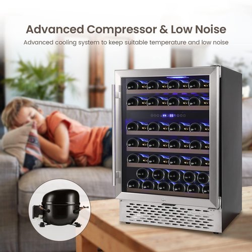GarveeHome Wine Cooler Refrigerator 51 Bottles - Dual Zone Built-In Freestanding, Safety Lock, Seamless Stainless Steel, Triple Layer Tempered Reversible Glass Doors, 40°F-65°F for Home Bedroom