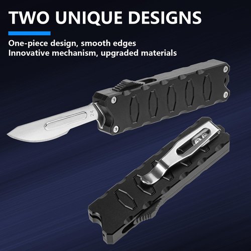 Scalpel Knife, Aluminium Alloy Box Cutter Retractable with Clip, Utility Knife with With 10pcs Carbon Steel Replacement Blades #24 (Black)