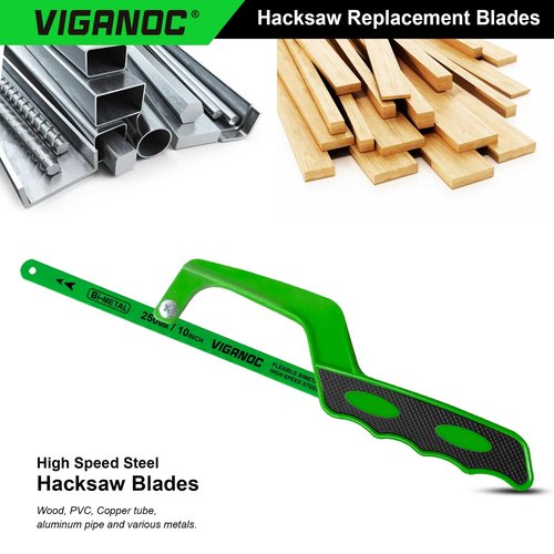 Viganoc 10" Hacksaw Replacement Blades Set, Bi-Metal High Speed Steel Hack Saw Blade Sets - 18T - 24T - 32T HSS Saw Blades, 10 Pack