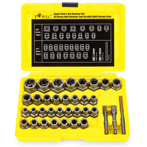 Topec Broken Bolt Extractor Kit, 35 PCS Easy Out Bolt Extractor Socket Set, Nut Remover Set for Removing Stripped, Damaged, Rusted, Rounded Screws, Nuts