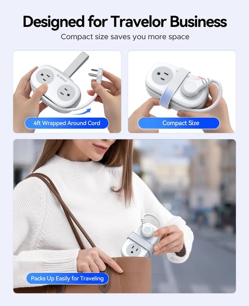 ORICO 20W USB-C PD Travel Power Strip, 4 AC Outlets 3 USB Ports (Fast Charging), 4FT Flat Plug Extension Cord, Cruise Approved, Compact for Business Travel/Dorm -White