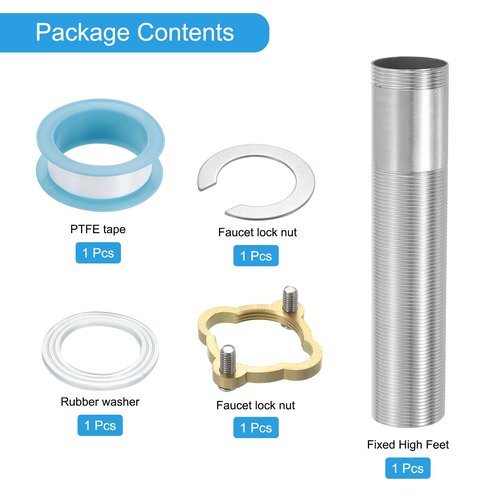 uxcell Faucet Mount Extension Shank 6"x 1.25" Stainless Steel Pipe Faucet Extension Nipple Locknut Kit Extension Threaded Lengthen Fixed High Foot with Nut and Gasket Fittings for Basin