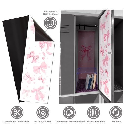 Janlaugh 2 Pack 36 x 12 Magnetic Locker Wallpaper Pink Bow Design Removable Reusable Magnetic Wall Cover Sheet for School Lockers Fridge Metal Door Girls Back to School Decorations Office Supplies