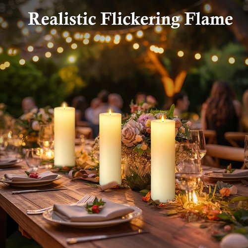 14" x 4" Large Outdoor Candles, Waterproof Flickering LED Flameless Candles with Timer, Battery Operated Candles with Remote Control Realistic Fake Pillar for Patio Porch Lanterns, Ivory 2 Pack